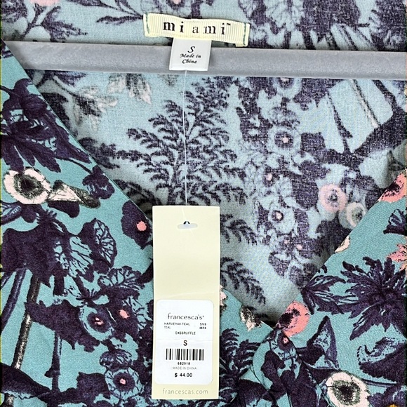 NWT Miami Francesca’s Harvey A6 Teal Ruffled Floral Dress, Size Small - Picture 3 of 13